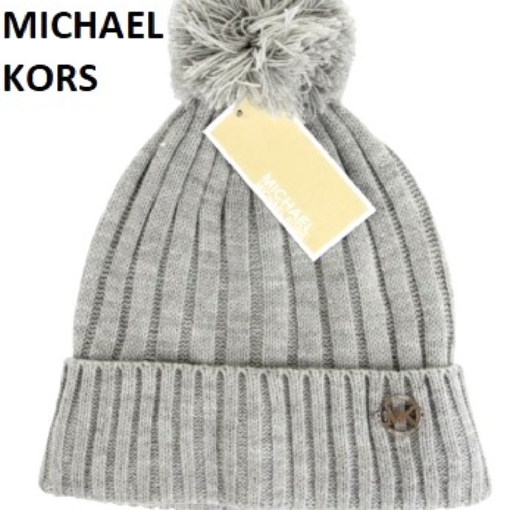 Michael Kors Grey Beanie with Pom Pom NWT